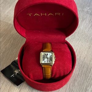 Tahari Gold-Tone Watch with Cognac Leather Strap and White Dial. Extra straps!!